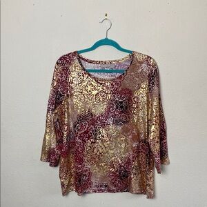 Chico's Zenergy Metallic Printed 3/4 Sleeve Blouse Top 2 (M/8)